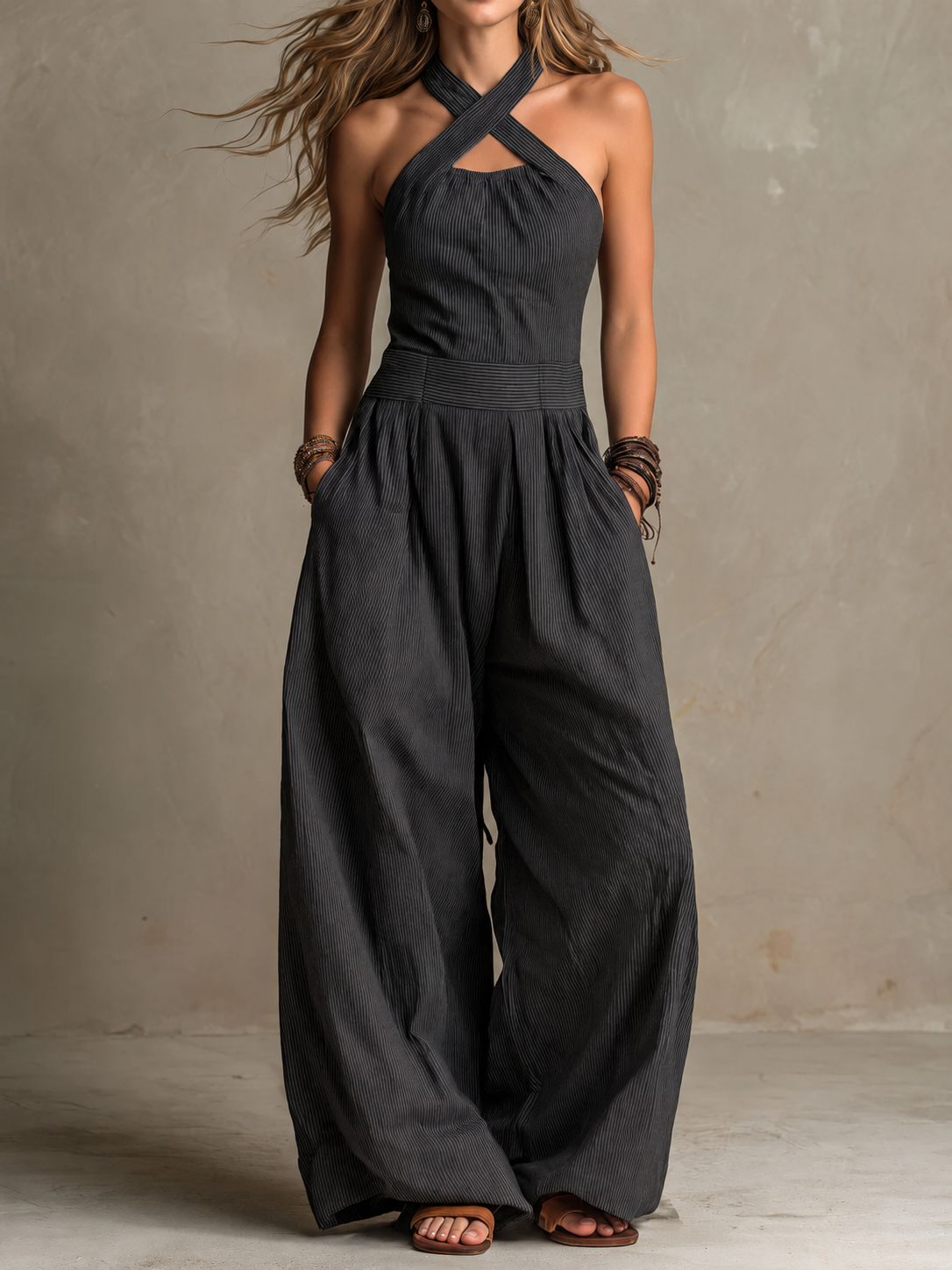 Alma | Hør-Jumpsuit Positano Solnedgang