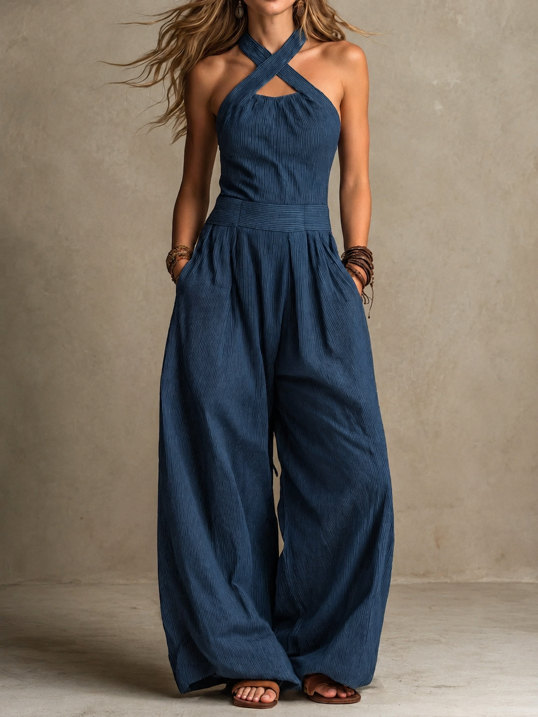 Alma | Hør-Jumpsuit Positano Solnedgang