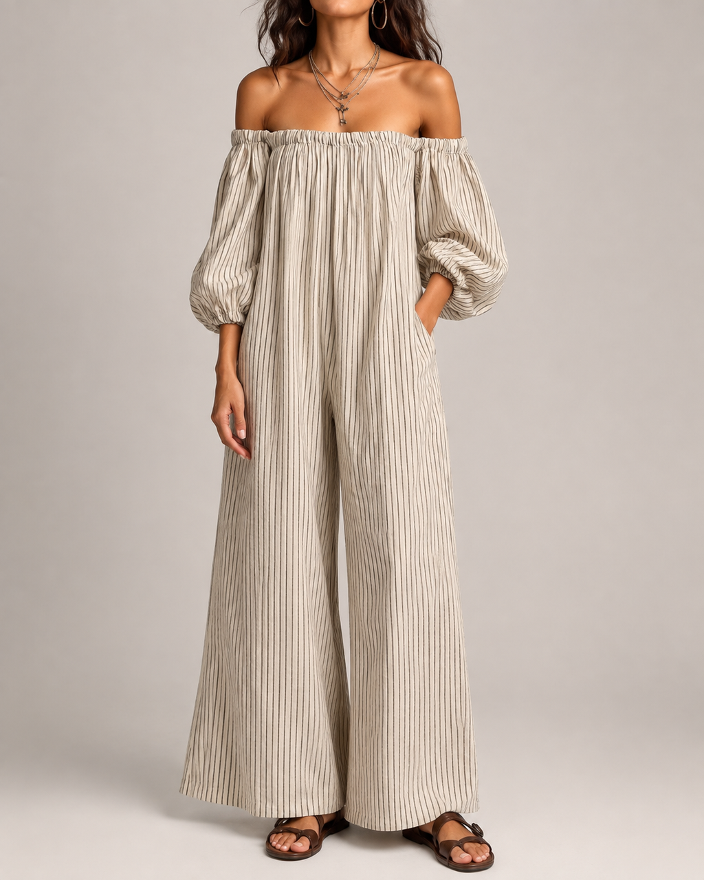 Bella | Boho Maxikjole med Bare Skuldre