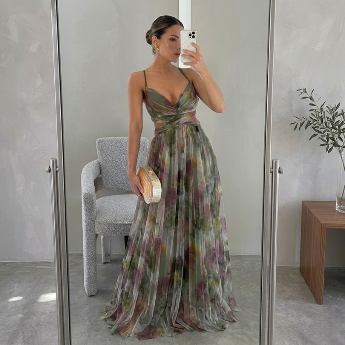 Nadine™ – Fortryllende lang kjole med blomsterprint