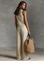 Daria | Ærmeløs Hør-Jumpsuit med Broderi og Lynlås