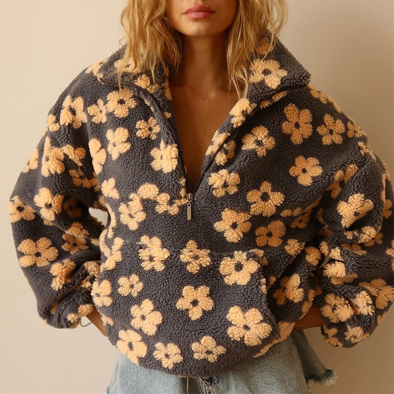 Marloes | Fleecetrøje med blomsterprint