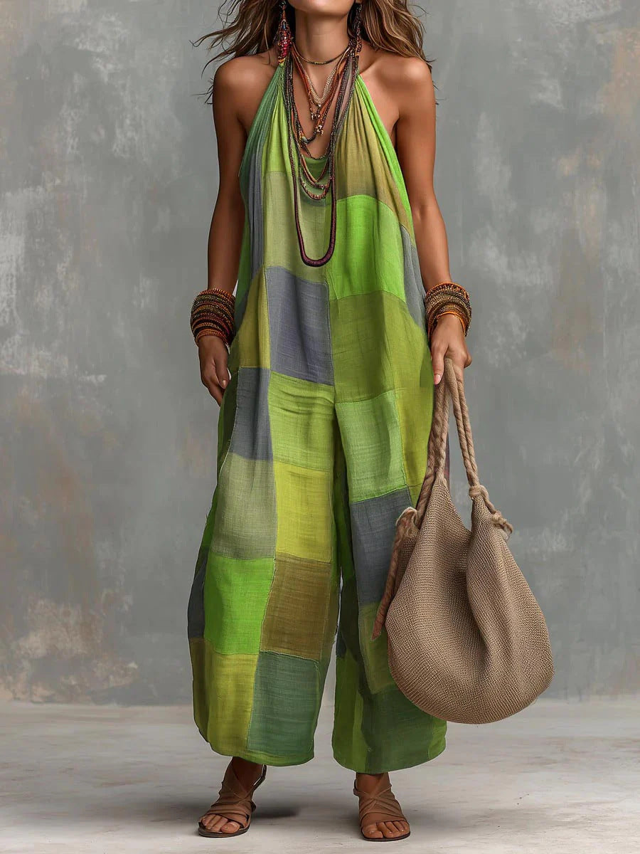 Boho Patchwork Jumpsuit — Friskhed og Frihed i Unik Kunstnerisk Stil