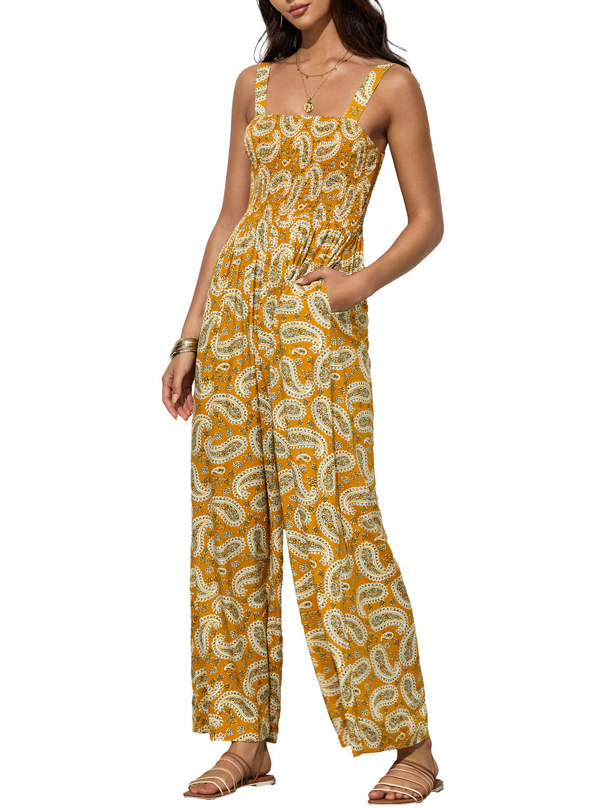 Boho jumpsuit med vide ben