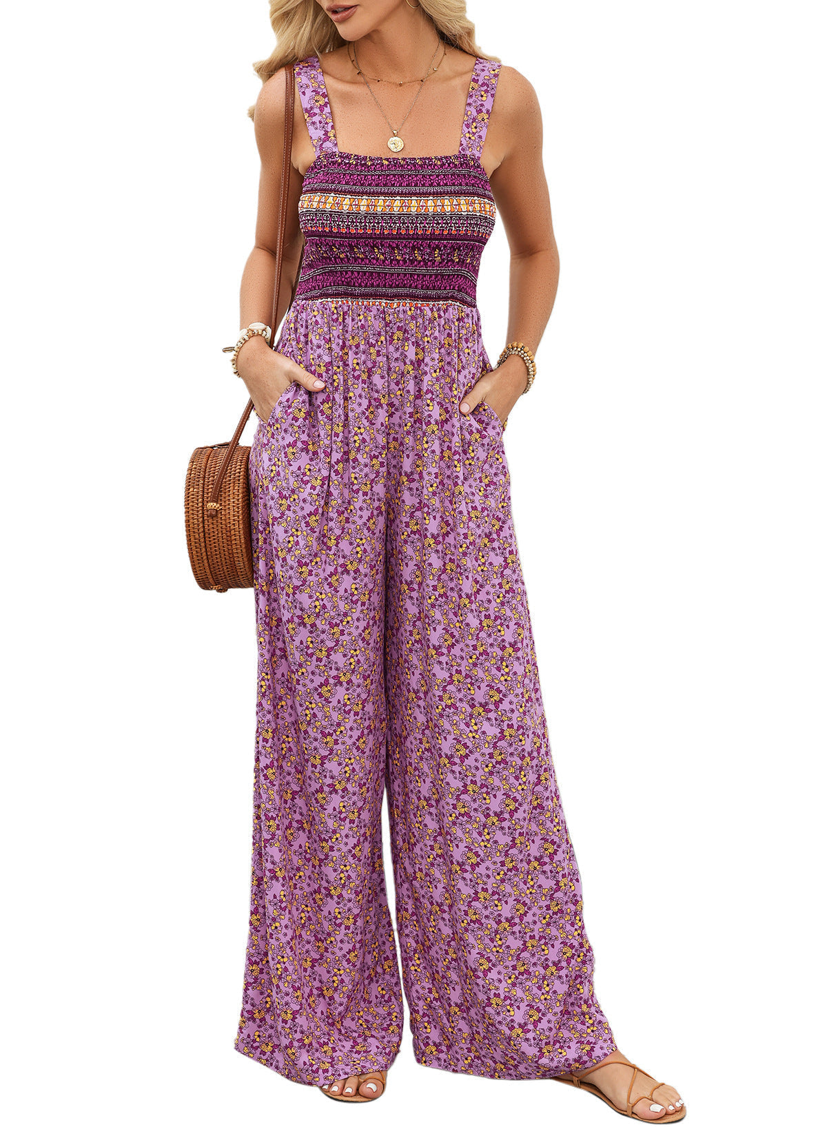 Boho jumpsuit med vide ben