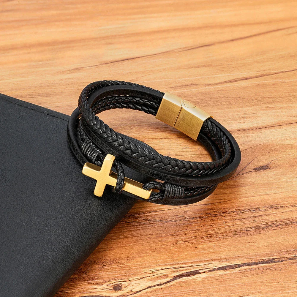 Flettet læderarmbånd til mænd