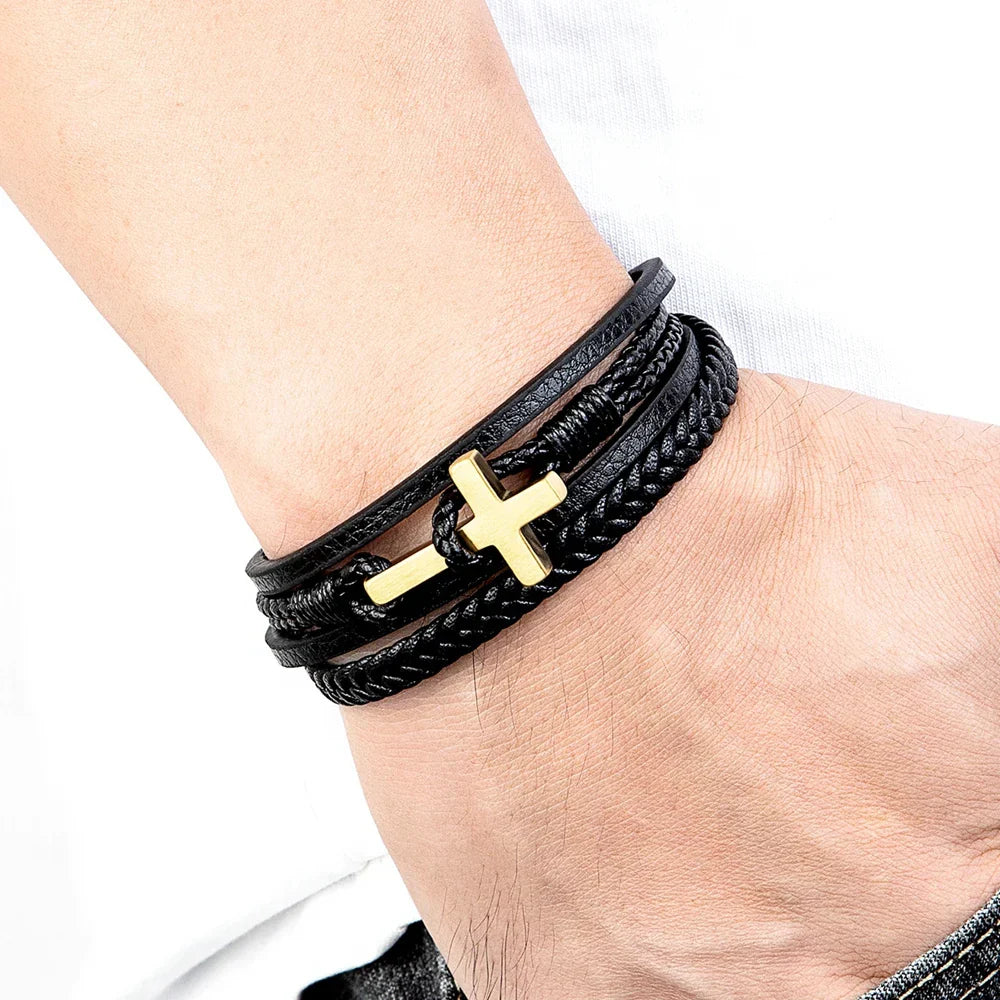 Flettet læderarmbånd til mænd