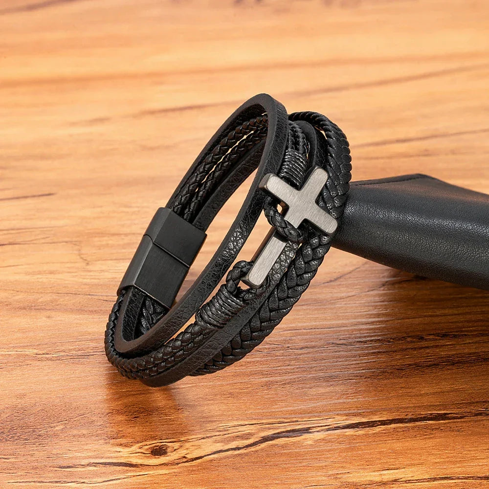 Flettet læderarmbånd til mænd