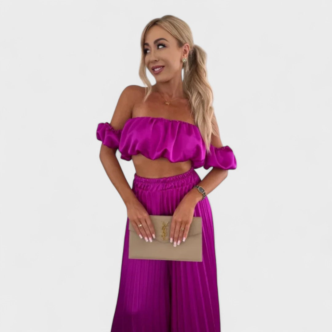 Maria - Damesæt Croppet Top med Plisserede Bukser elegant
