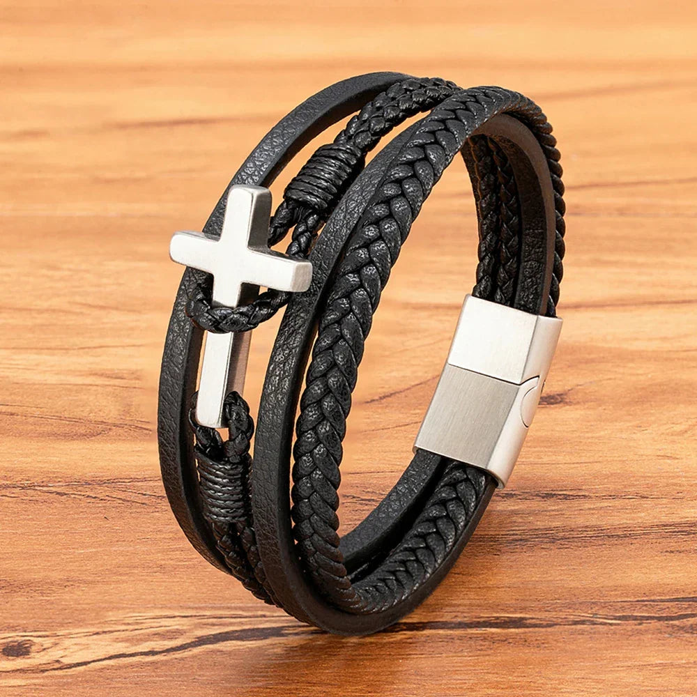 Flettet læderarmbånd til mænd