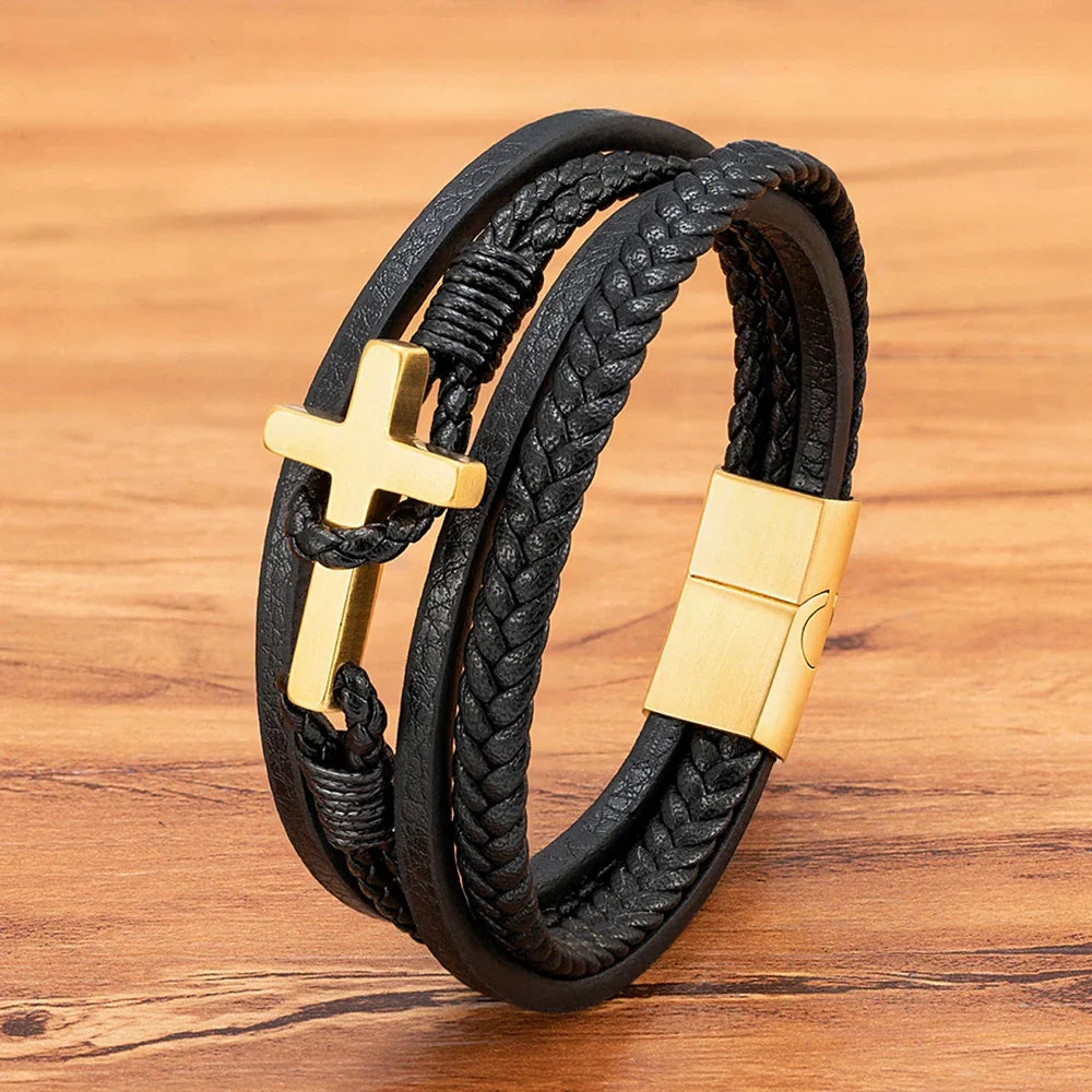 Flettet læderarmbånd til mænd