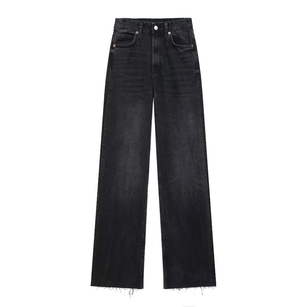 Laluna® | Sorte denim-jeans med brede ben