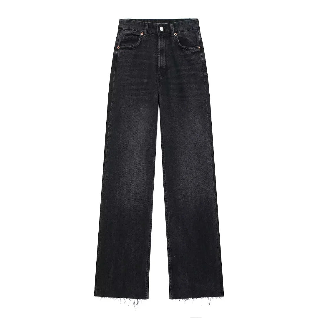 Laluna® | Sorte denim-jeans med brede ben