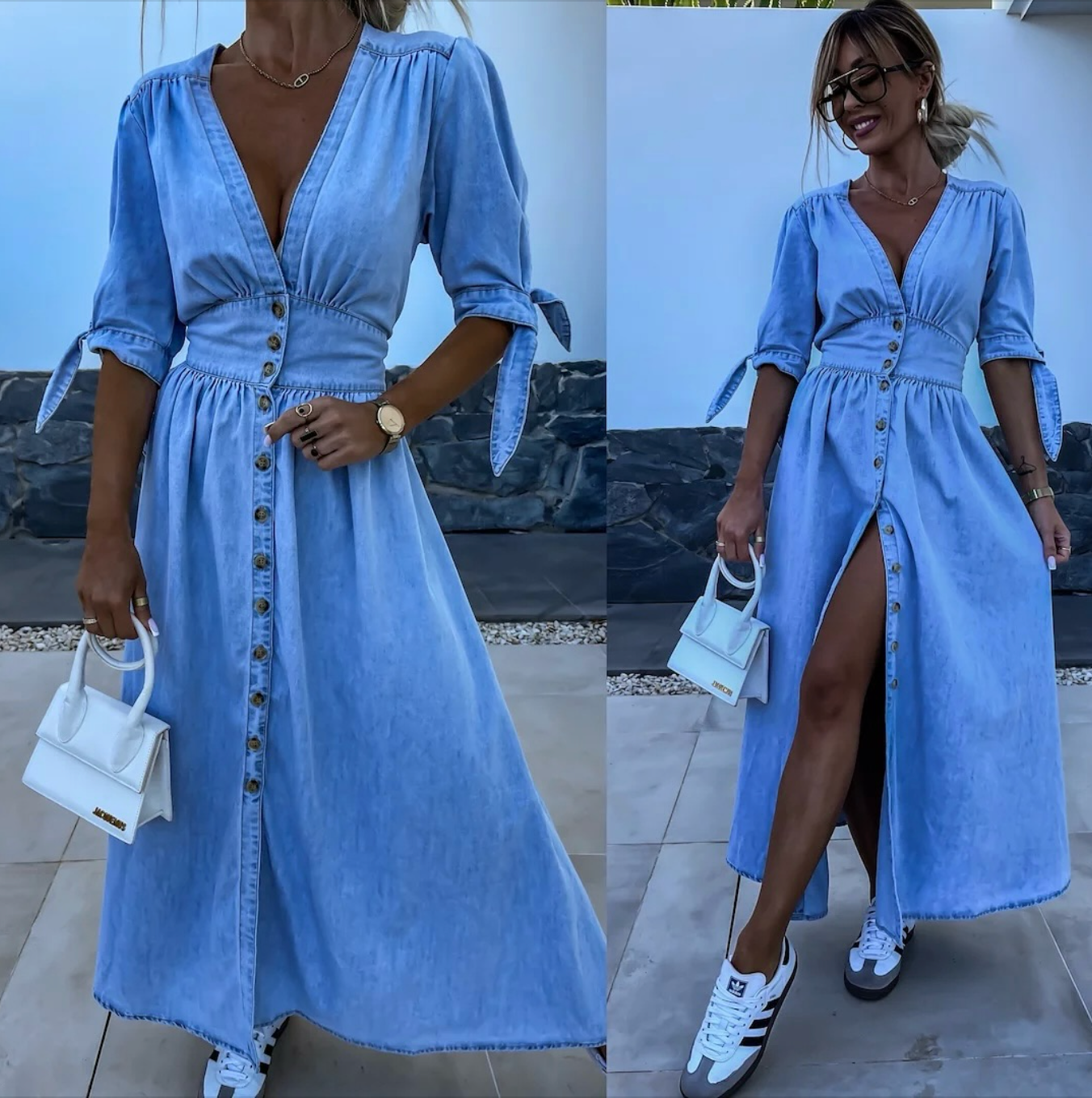 LALUNA® | STRÅLENDE DENIMKJOLE
