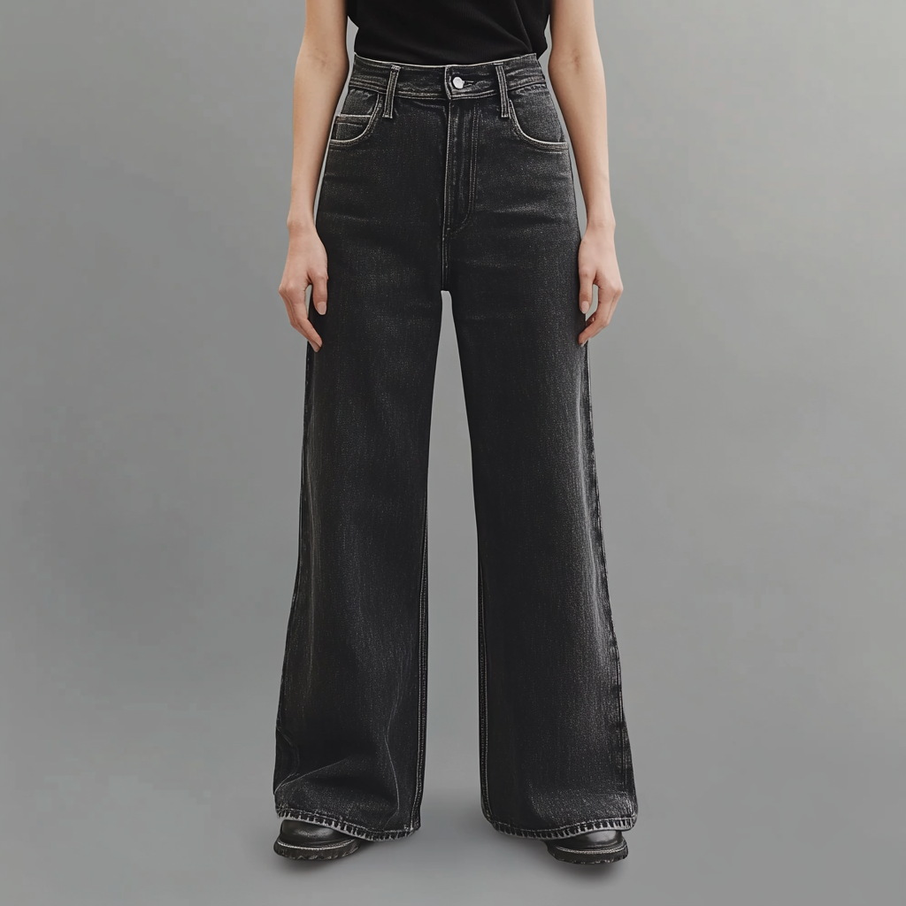 Laluna® | Sorte denim-jeans med brede ben