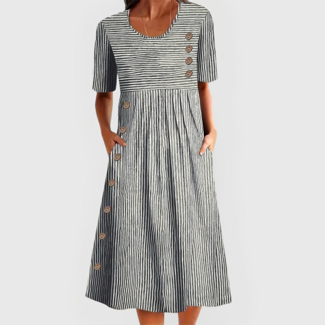 Julia | Stribet Midi Kjole