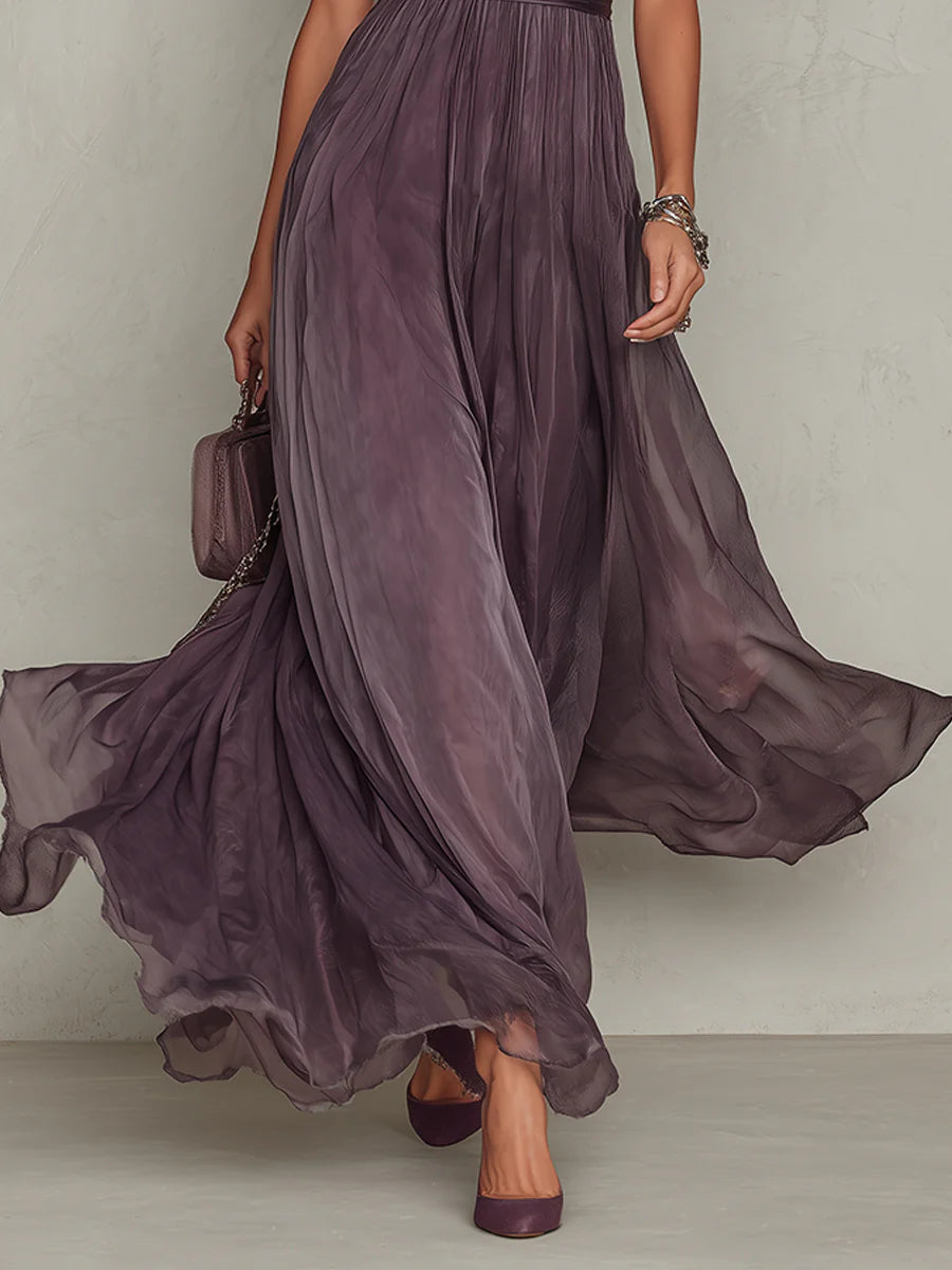 Flavia • Lang kjole med blondekant af chiffon
