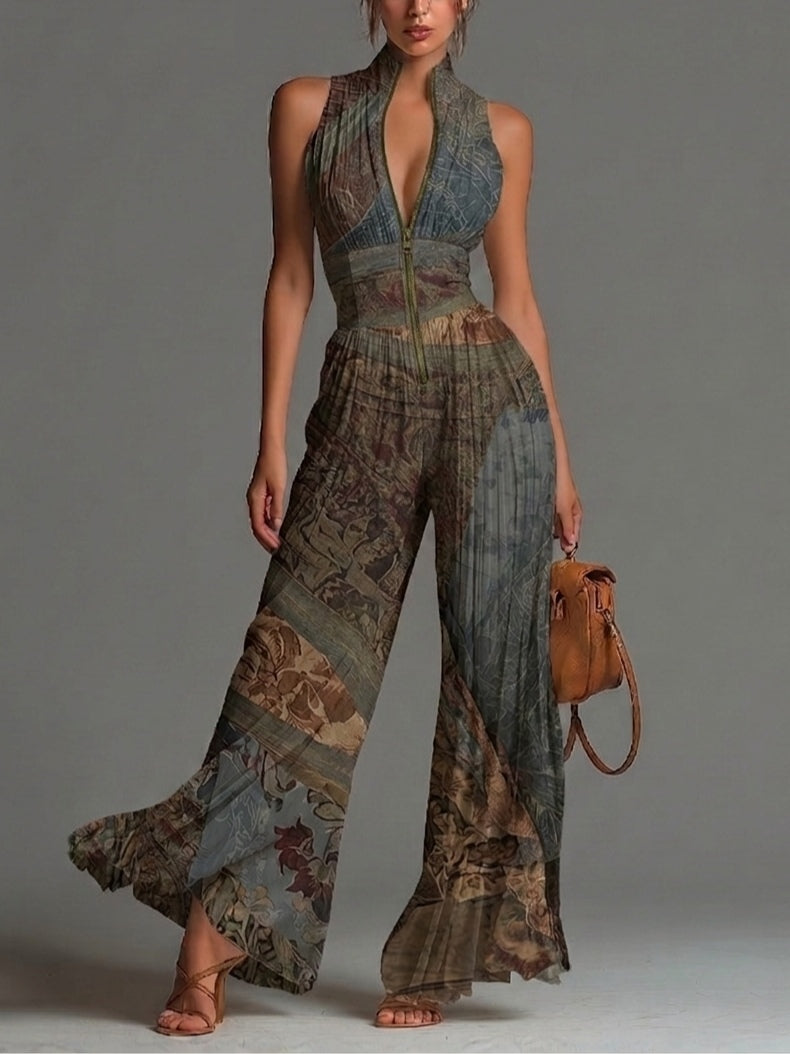 Ilse | Jumpsuit med flydende plisseringer og bohememønster