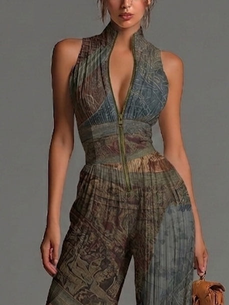 Ilse | Jumpsuit med flydende plisseringer og bohememønster