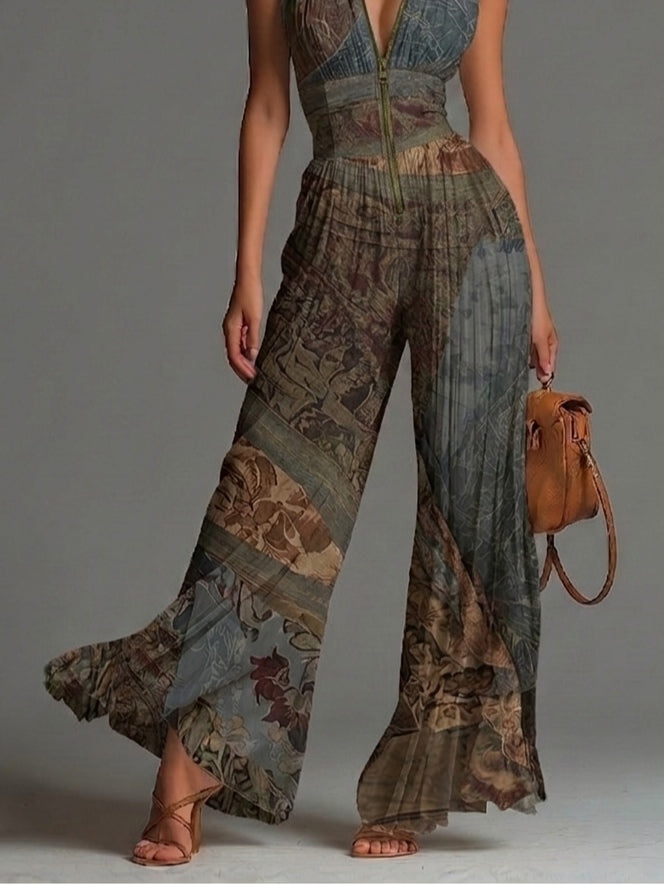 Ilse | Jumpsuit med flydende plisseringer og bohememønster
