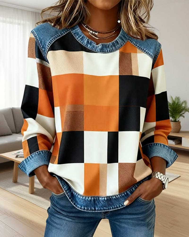 Huis Van Loon | Sweater med rombe-patchwork og kontrastfarve
