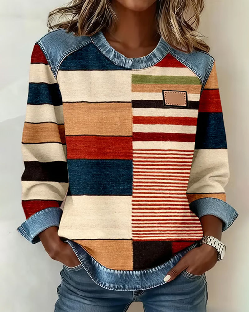 Laluna® | Farverig Stribet Sweater med Rund Hals