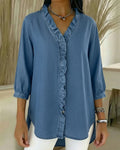 Elvaria™ – Elegant Bluse med Flæsedetaljer
