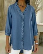 Elvaria™ – Elegant Bluse med Flæsedetaljer