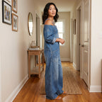 Joana - Jeans-jumpsuit med asymmetrisk halsudskæring elegant