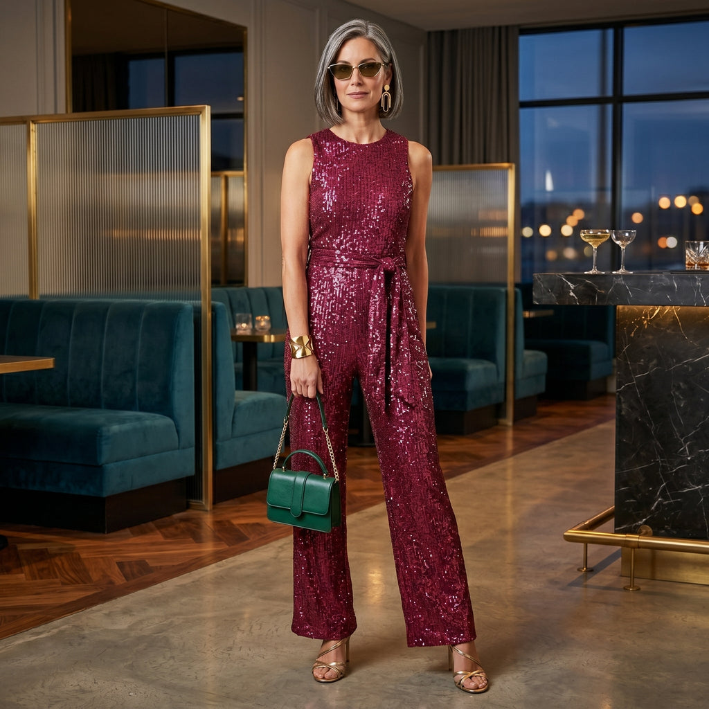 Madalena - Skinnende jumpsuit til fester: Glamour og uforglemmelig glans