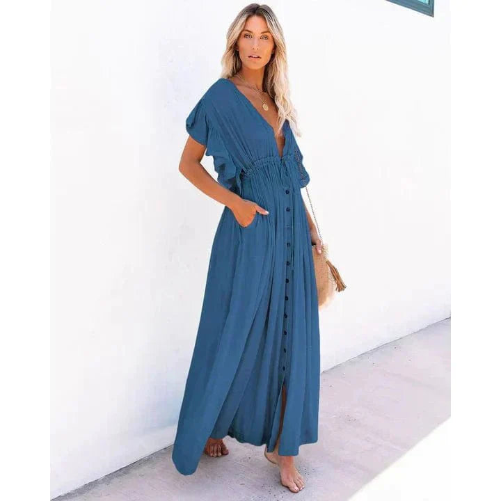 Anouk™ - Maxi marineblå Ibiza strandkjole