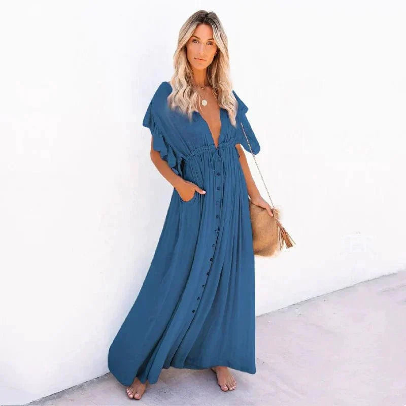 Anouk™ - Maxi marineblå Ibiza strandkjole