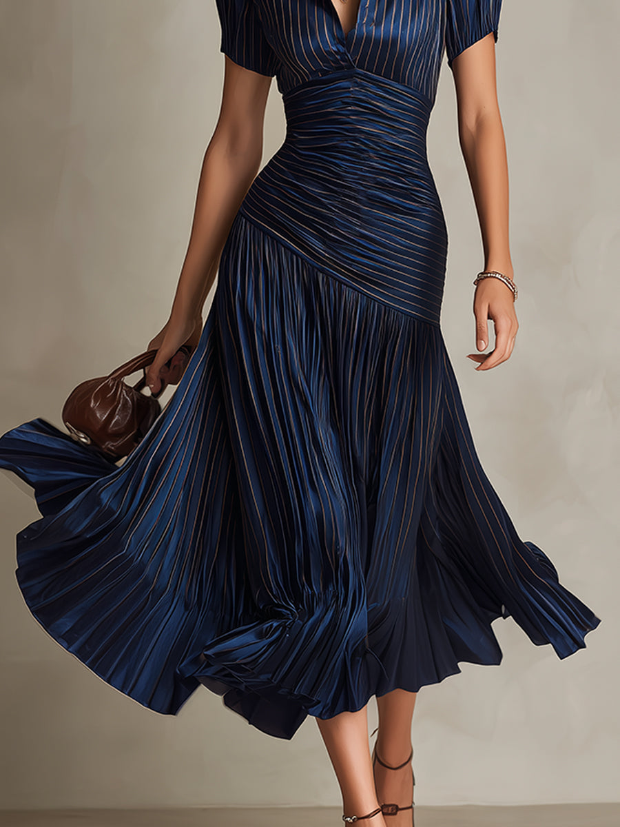 Adriana ∙ Retro stribet satin-midikjole