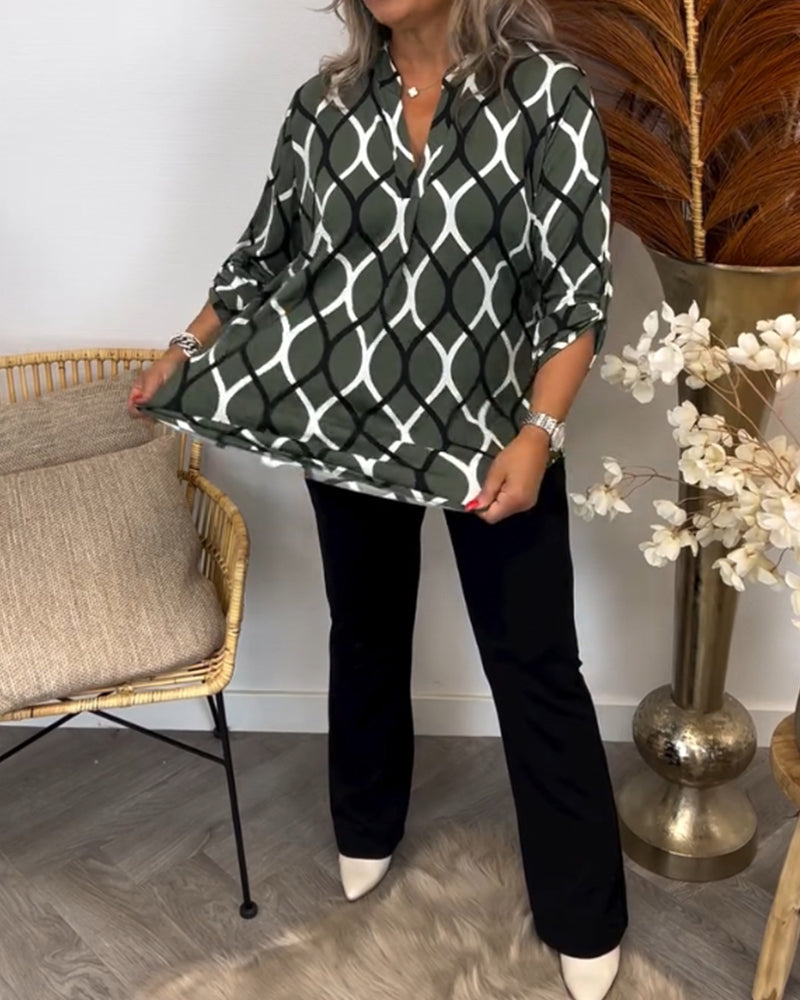 Casual langærmet bluse med print