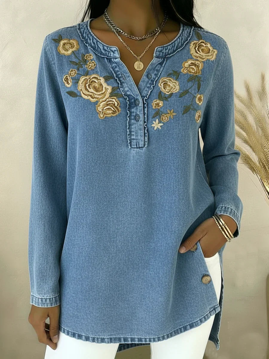 Seyla™ – Denimskjorte med blomstermønster