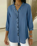 Elvaria™ – Elegant Bluse med Flæsedetaljer