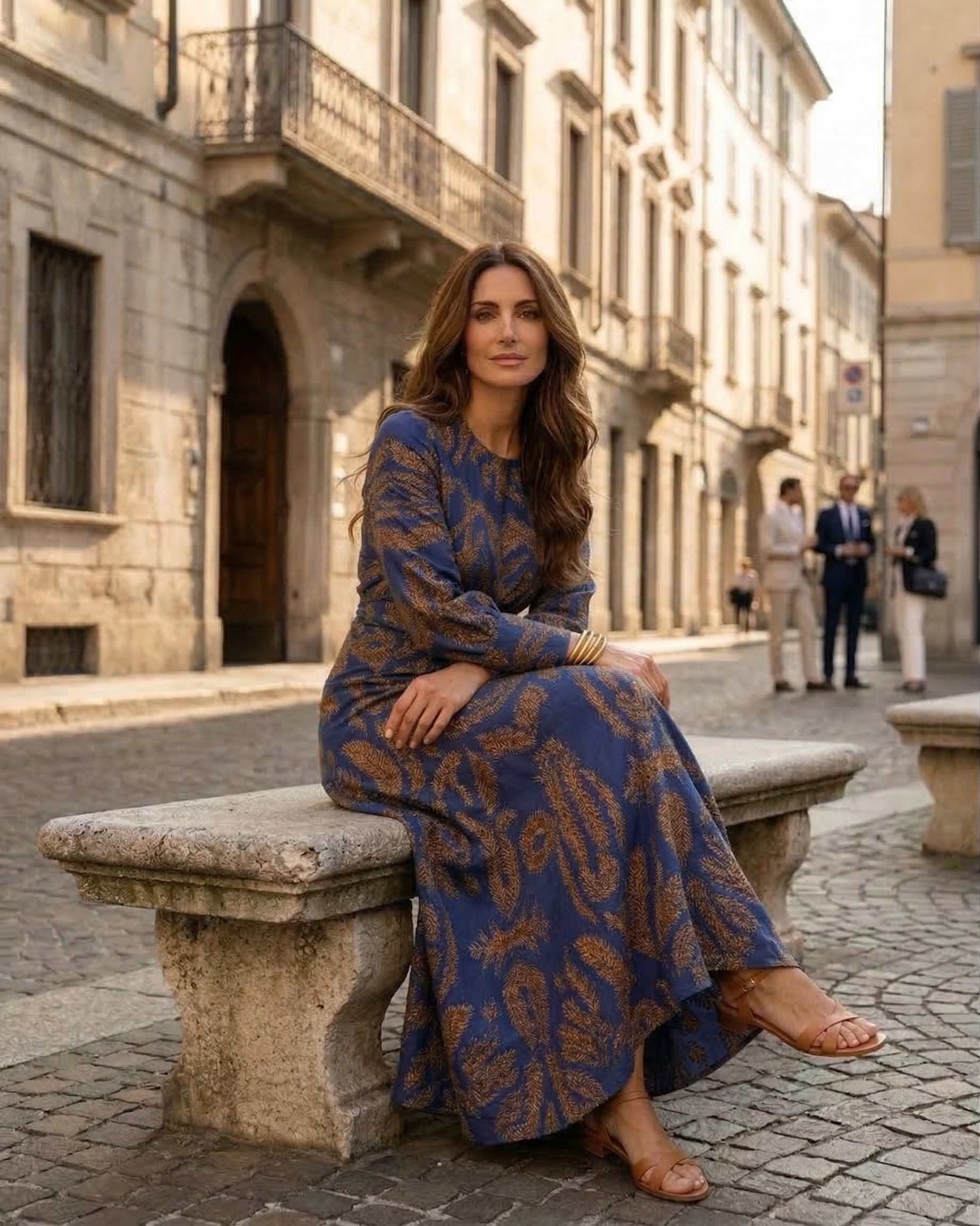 Isadora™ – Elegant midi-kjole med knude i taljen og kunstnerisk print