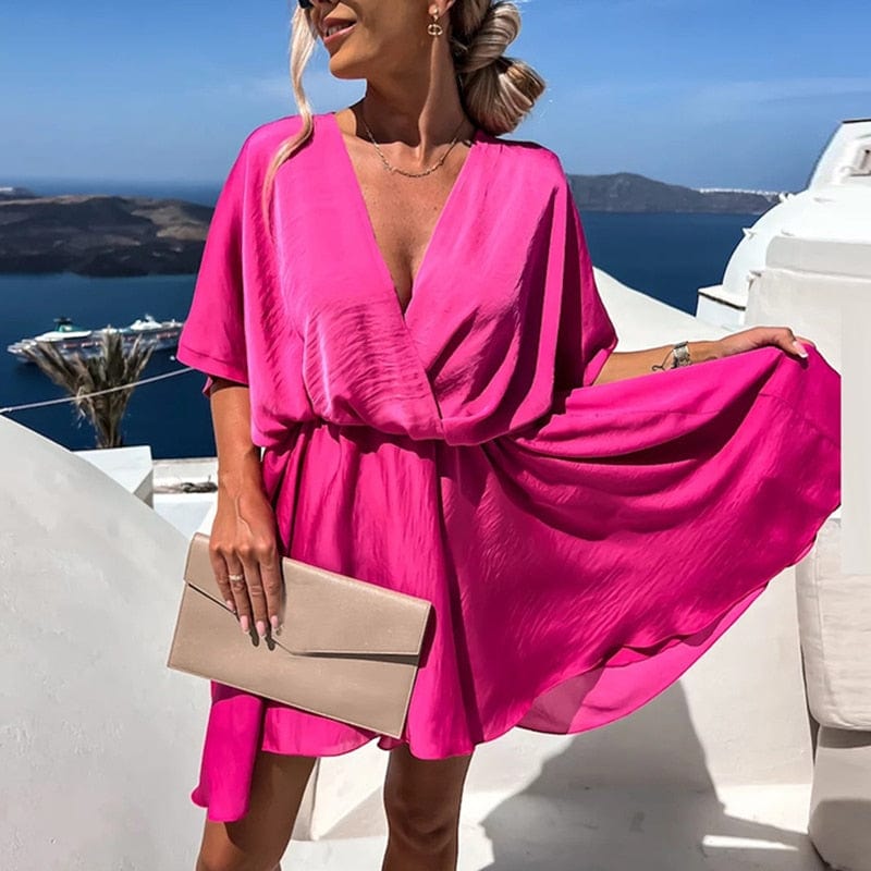 Carmina™ - Boho-kjole med V-udskæring (rosa)
