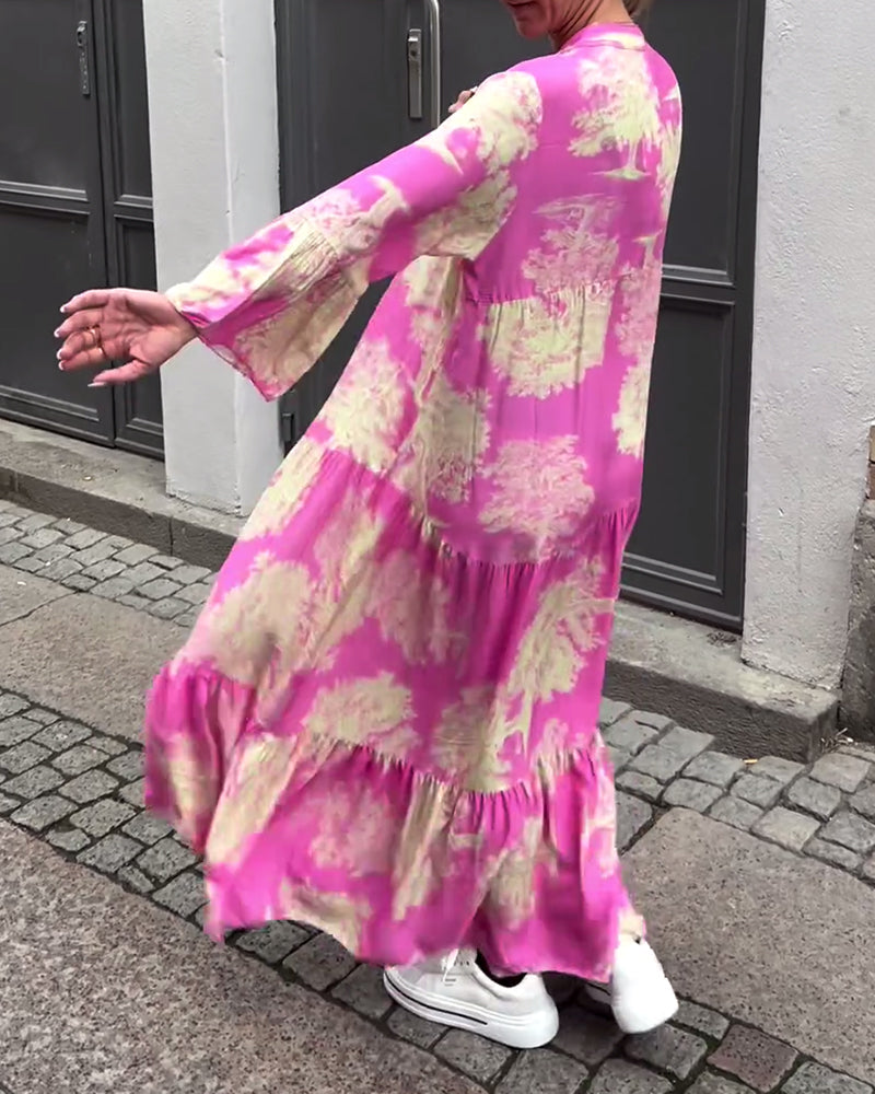 Noor | Patchworkkjole med V-udskæring og Klokkærmer