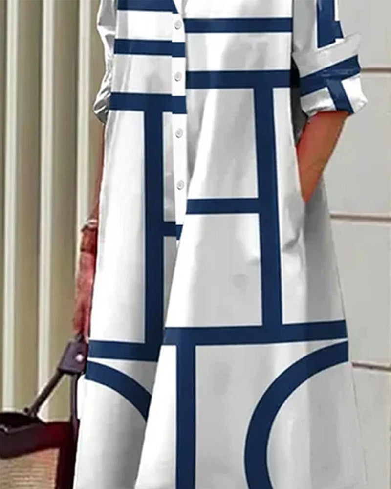 Tessa | Kjole med Lommer og Geometrisk Print