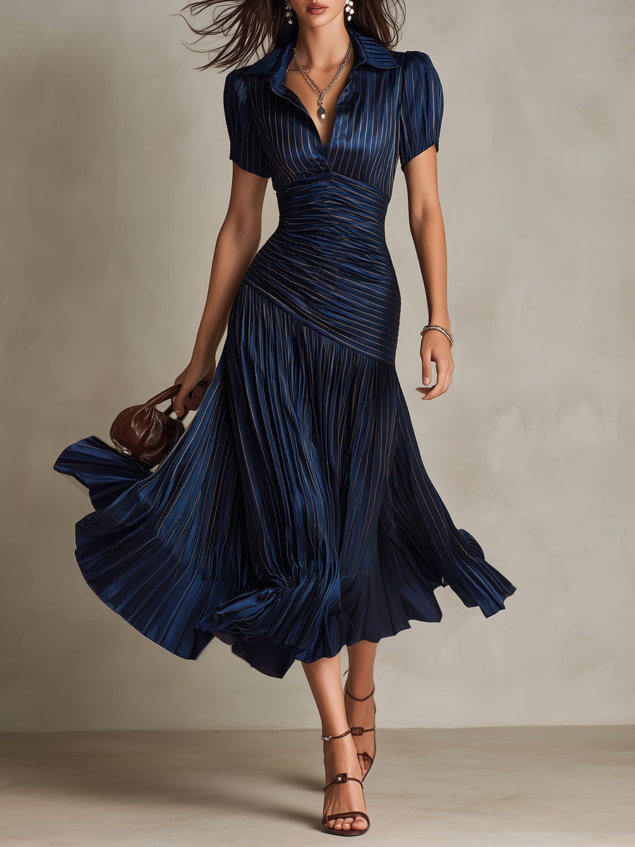 Adriana ∙ Retro stribet satin-midikjole