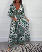 Sophie | Trykt Jumpsuit med Dyb V-hals