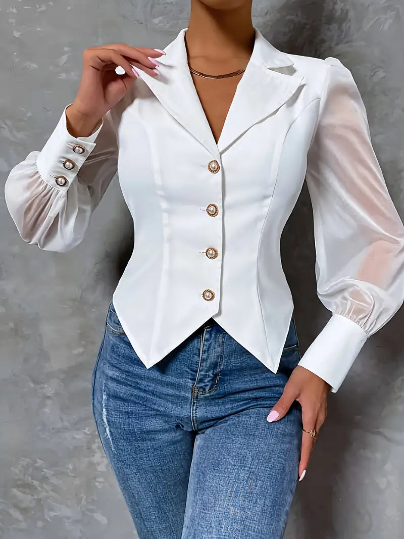 Yurelle™ – Elegant bluse med spids krave