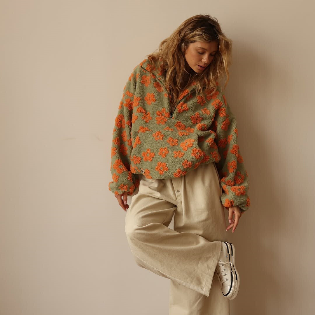 Marloes | Fleecetrøje med blomsterprint