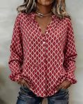 Zeriva™ – Grafisk Bluse med V-Hals