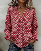Zeriva™ – Grafisk Bluse med V-Hals