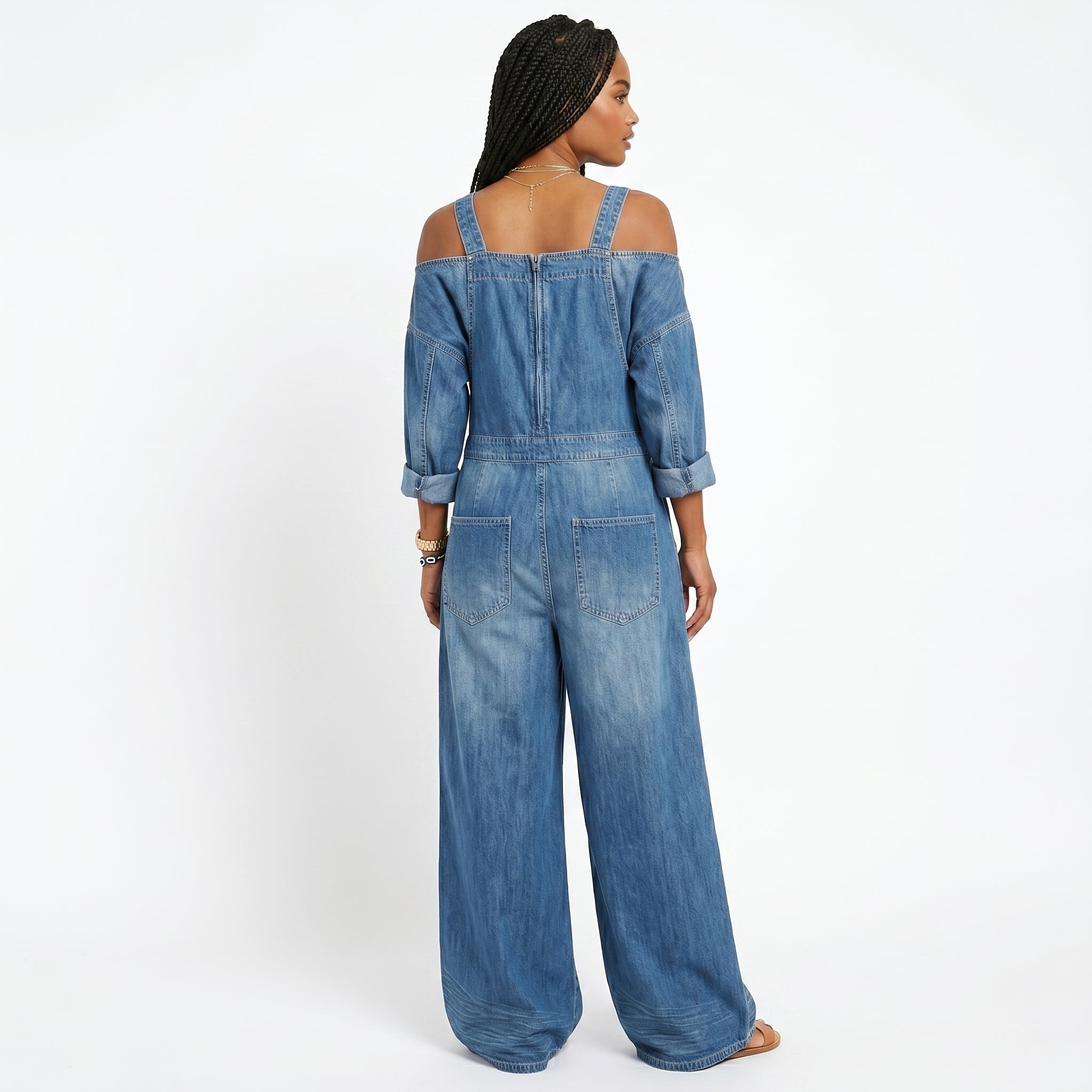 Joana - Jeans-jumpsuit med asymmetrisk halsudskæring elegant