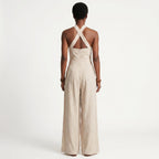Madalena - Tekstureret jumpsuit med krydset halterneck