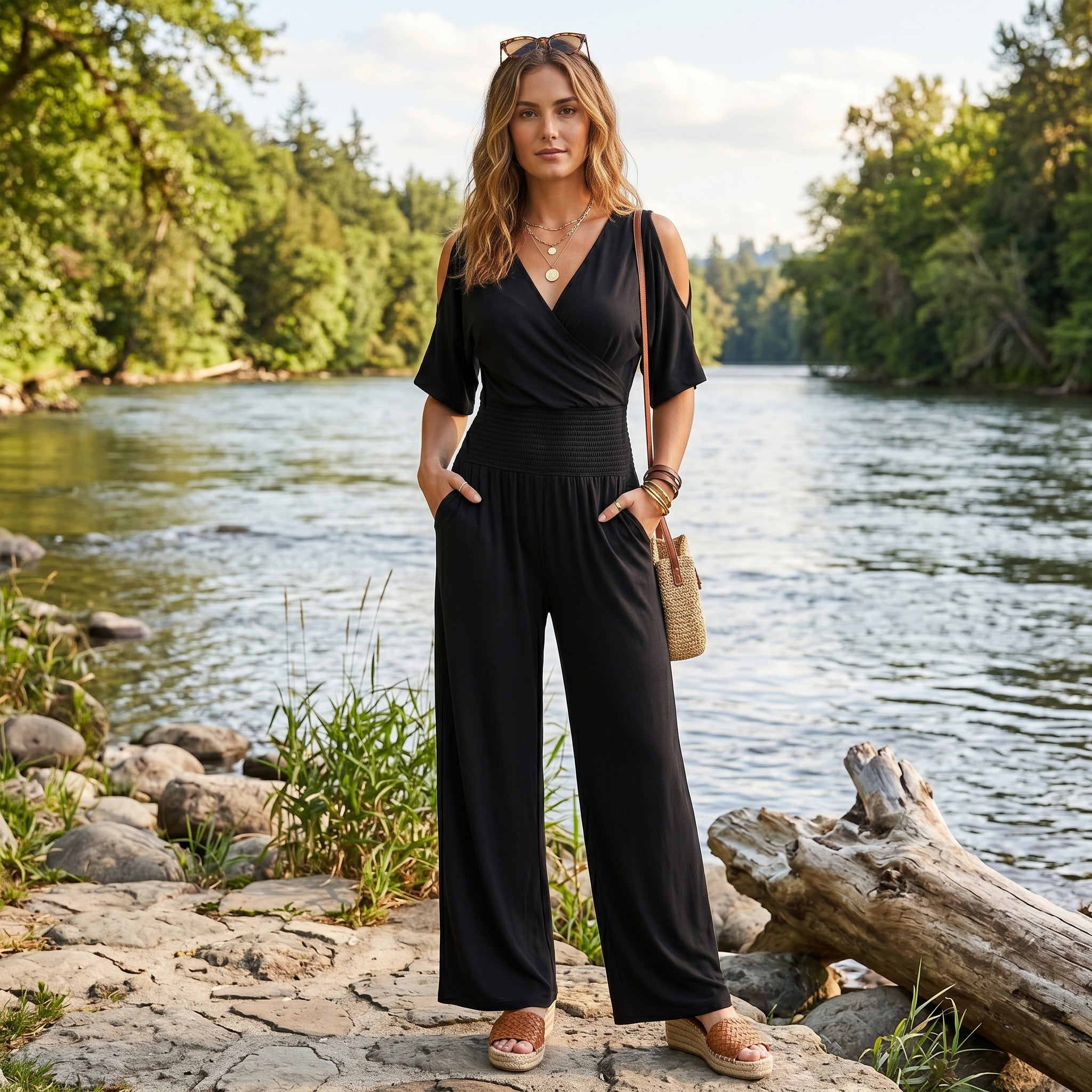 Beatriz - Flydende jumpsuit med elegant krydsudskæring