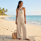 Madalena - Tekstureret jumpsuit med krydset halterneck